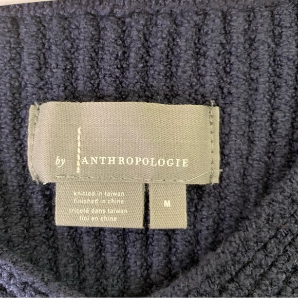 Anthropologie Womens navy stitched chunky knit v neck hooded sweatshirt M - Picture 6 of 9